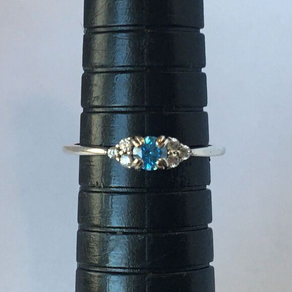 Sterling Silver Promise Ring Simulated Blue Topaz Cubic Zirconia Size 6.75 - Picture 6 of 16